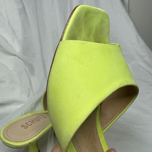 Schutz Dethalia Suede Open Toe Stap Kitten Heel Green Fresh Sandal Size 5.5 - Picture 12 of 15